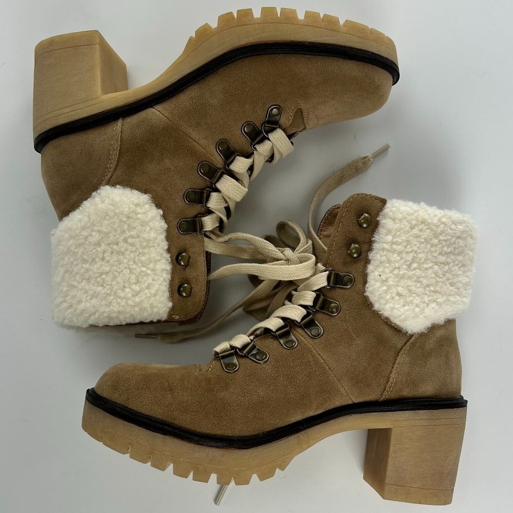 Oasis Society Conquest Chunky Heel Suede/Shearling Lace Up Boot